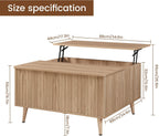 Square Coffee Table for Living Room, 35” Lift Top Coffee Table with Storage, Fluted Coffee Tables with Lifting Top, Mid Century Modern Center Tea Table for Home Office, Studio, Natural Oak