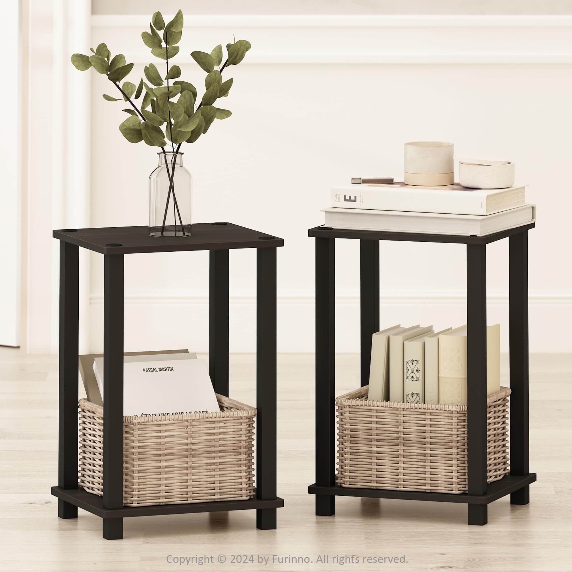 Furinno Just 3-Tier Turn-N-Tube Nightstand, 2-Pack, Columbia Walnut/Black