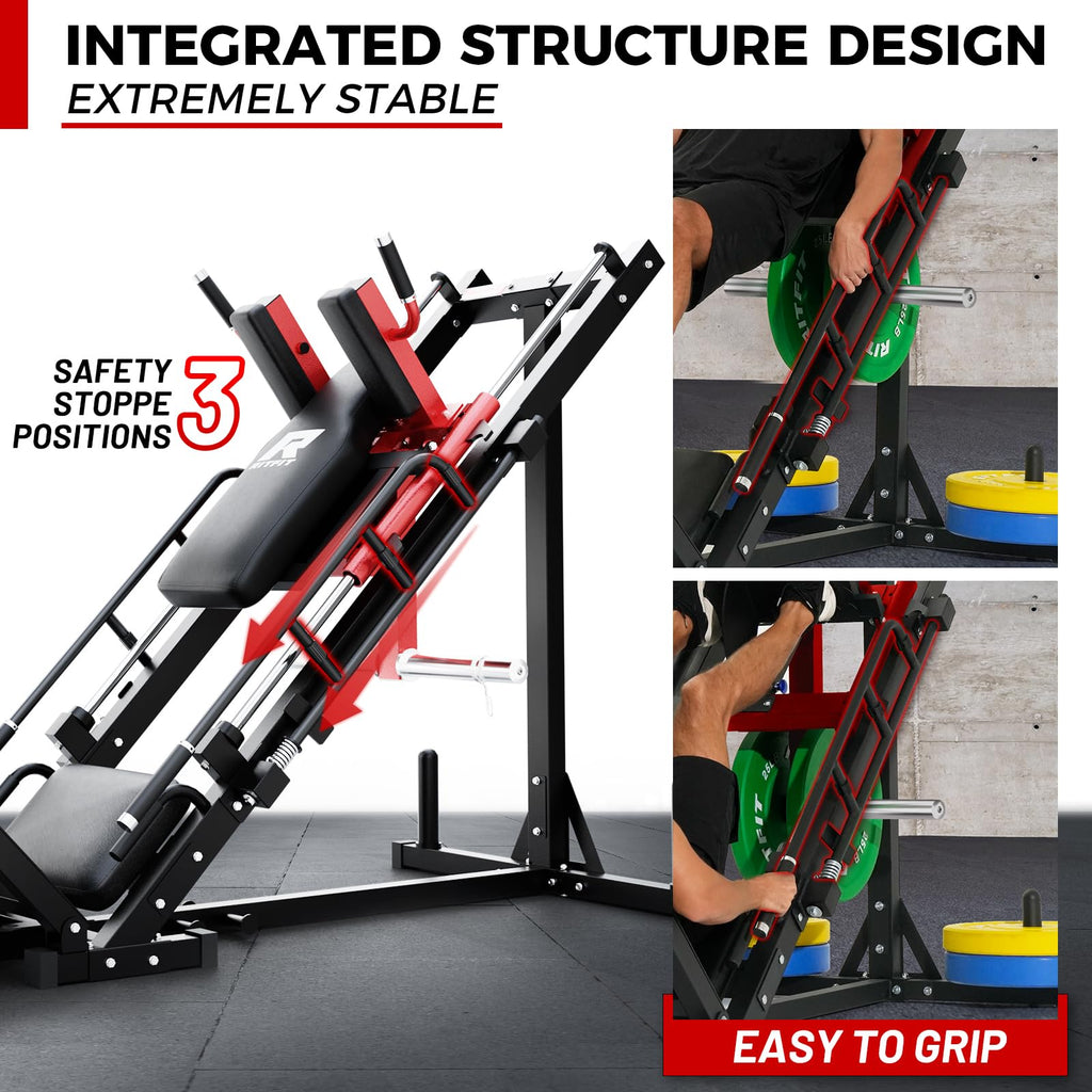 RitFit Leg Press Hack Squat Machine, Professional Adjustable Leg Press Machine for Home Gym with Linear Bearing, Specialty Hack Squat Machine for Full Lower Body Workout with Weight Storage Posts, Red