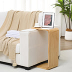Marsui C Shaped Side Table Solid Wood End Table for Couch Small Place Living Room Coffee and Eating Snack Tray