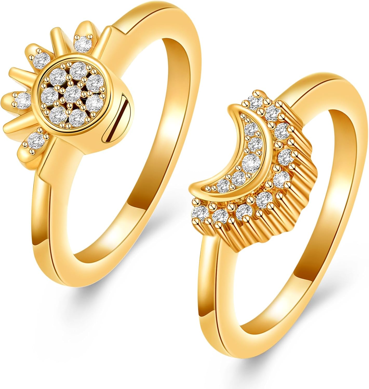 Cremation Jewelry for Ashes Rings - Celestial Sun and Moon Ring Set,Sparkling Sun Ring/Blue Moon Ring/Silver Plating,Friendship Promise Ring,Stackable Celestial Rings,Gift for Women/Girls