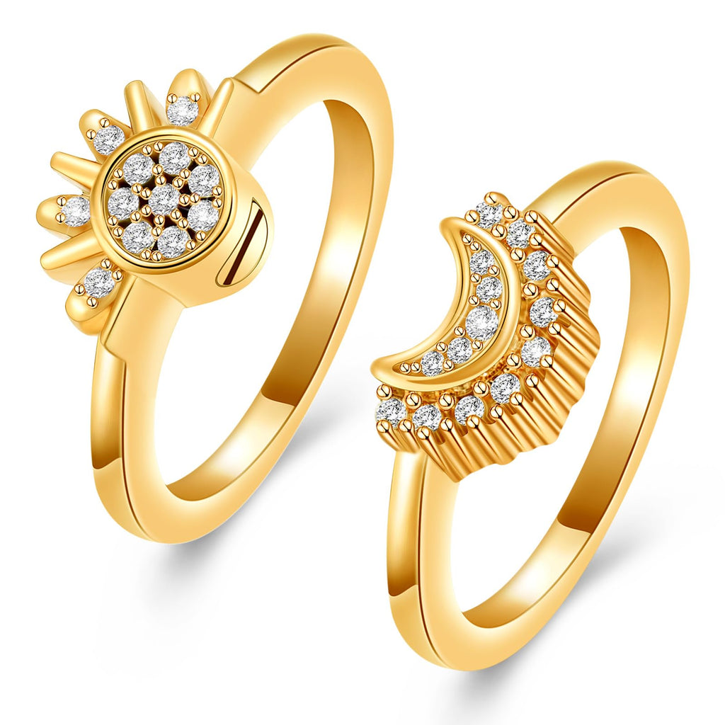 Cremation Jewelry for Ashes Rings - Celestial Sun and Moon Ring Set,Sparkling Sun Ring/Blue Moon Ring/Silver Plating,Friendship Promise Ring,Stackable Celestial Rings,Gift for Women/Girls