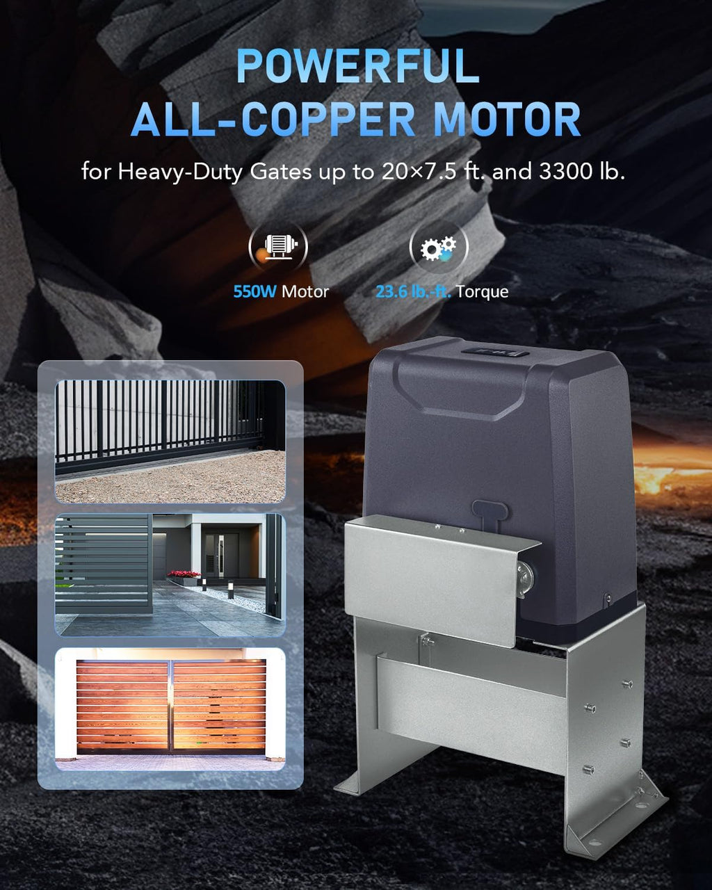 CO-Z 3300 lb Automatic Sliding Gate Opener with 2 Remote Controls, Electric Rolling Driveway Fence Slide Gate Motor, Complete Gate Operator Hardware Security System Kit for Sliding Gate Up to 40 Feet