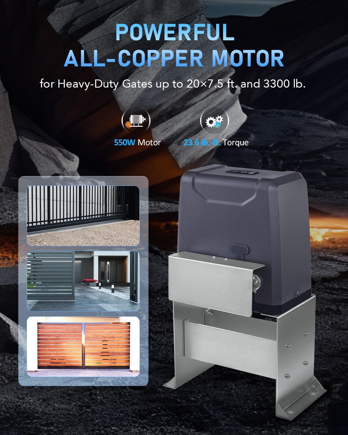 CO-Z 3300 lb Automatic Sliding Gate Opener with 2 Remote Controls, Electric Rolling Driveway Fence Slide Gate Motor, Complete Gate Operator Hardware Security System Kit for Sliding Gate Up to 40 Feet