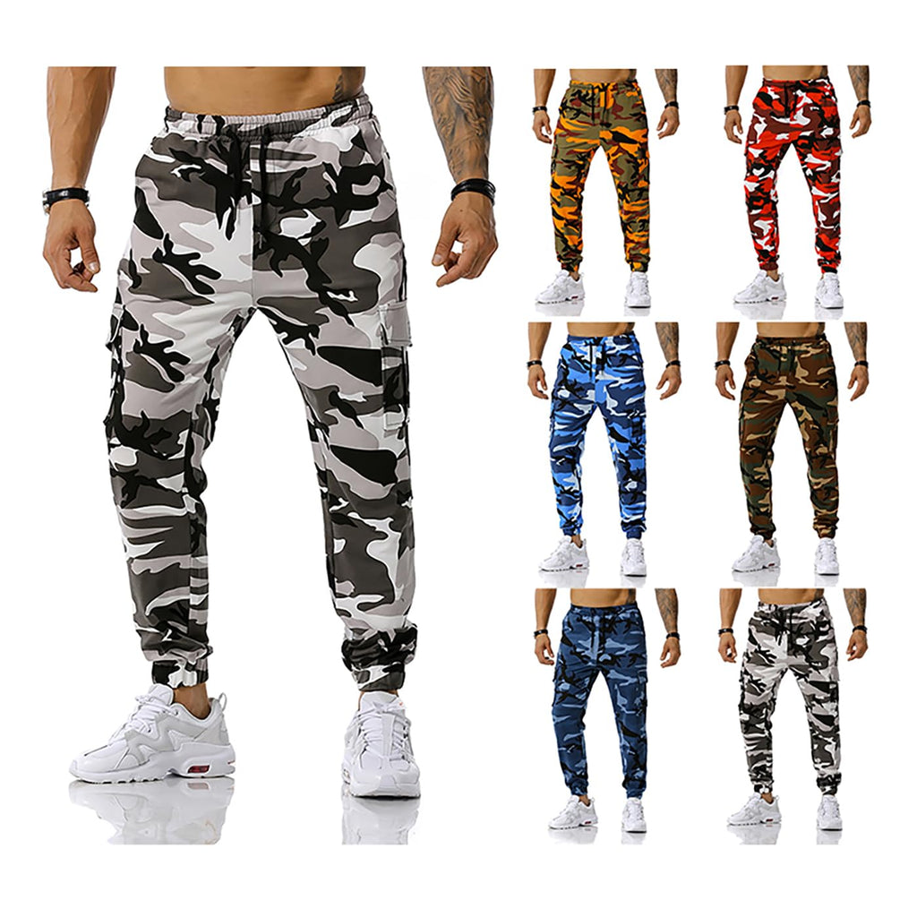 GRAJTCIN Mens Streetwear Elastic Waist Hiking Pants Lightweight Sports Sweatpants Casual Joggers Pant with Pockets Camo Cargo Work Pants for Men Fashion Grey M