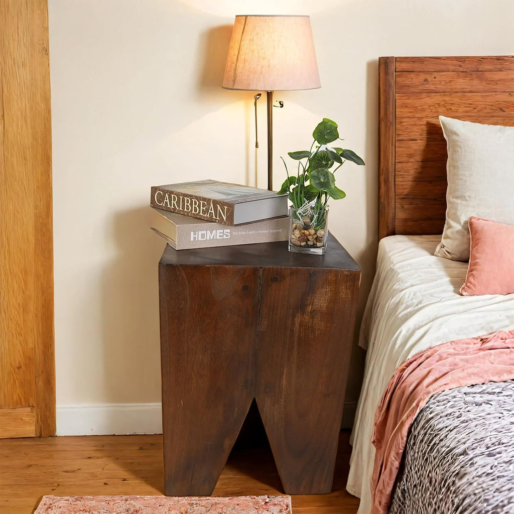 TORMAYS HOME Wooden Side Table Tree Stump End Table Natural Wood Stool Plant Stand Handcrafted Small Nightstand Rustic Accent Table for Sofa Bedside Balcony (Brown)