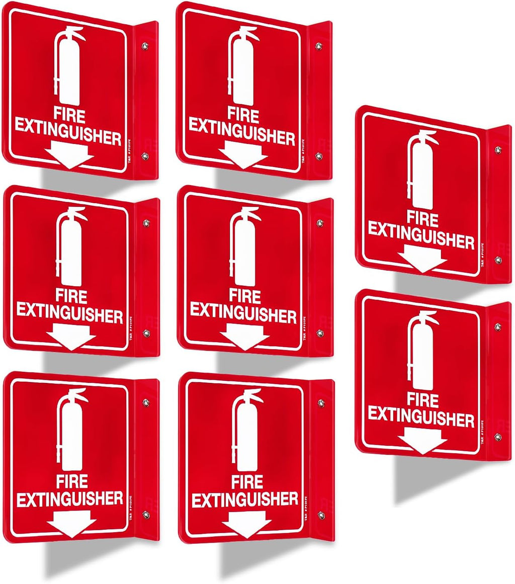 T&R Fire Extinguisher Sign, Fire Extinguisher with Down Arrow - 8 Pack - 6 x 6 Inches Acrylic, 2 pre-drilled holes, Includes Matching Screws, Use for Home Office/Business