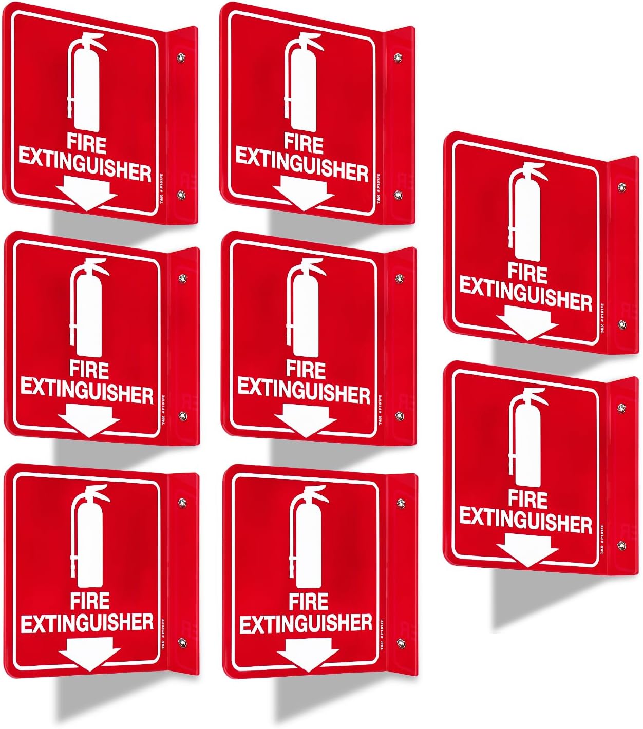 T&R Fire Extinguisher Sign, Fire Extinguisher with Down Arrow - 8 Pack - 6 x 6 Inches Acrylic, 2 pre-drilled holes, Includes Matching Screws, Use for Home Office/Business