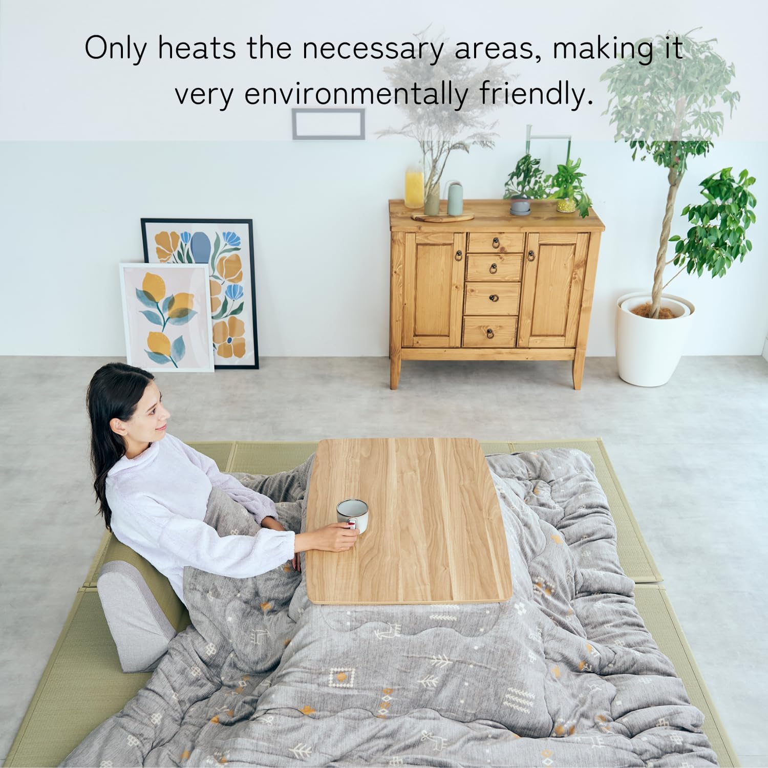 US-KLY Kotatsu Heater Table Low-Lying Dining and Work Desk (Rectangle W35.4 xD23.6 xH15.4 Inchies, Brown)