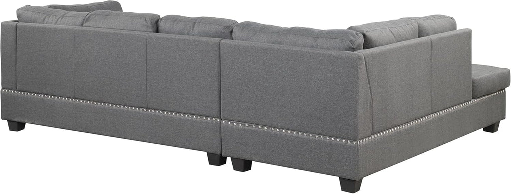 L-Shaped Oversized Reversible Sectional Sofa Couch with Drop-down Cupholders ,Modern Living Room 6 Seaters Corner Tufted Upholstered Sofa&Couch W/Reversible Chaise ,Storage Ottoman and Nailhead Decor