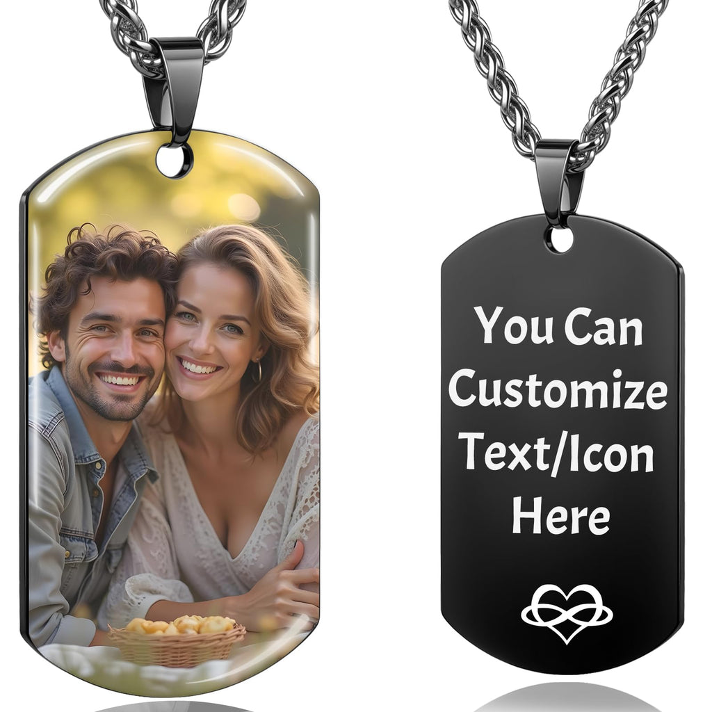 Picture Necklace Personalized Photo, Custom Necklace for Men Customized Engraved Necklace with Photo Text Memorial Gifts for Women Dad Mom