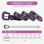 TINIDI Luxury Strap Men Women Rhinestones Belt Western Bling Bling Crystal Diamond Studded Belts(Black Purple, Fit Waist 30-32 inches)