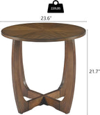 Solid Wood Round End Table with Splicing Top, Farmhouse Sofa Side Table, Beside Corner Table, Large Telephone Table for Living Room, Bedroom, 23.6" Dia x 21.7"H , Easy Assembly, Rustic Brown CJZ3223