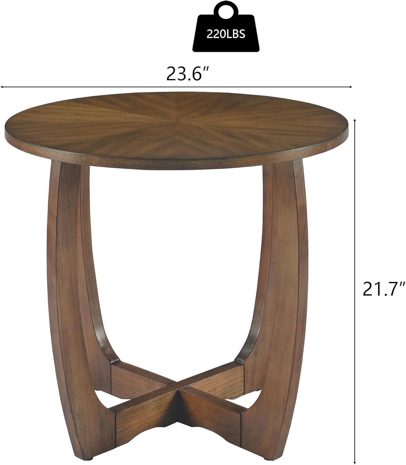 Solid Wood Round End Table with Splicing Top, Farmhouse Sofa Side Table, Beside Corner Table, Large Telephone Table for Living Room, Bedroom, 23.6" Dia x 21.7"H , Easy Assembly, Rustic Brown CJZ3223