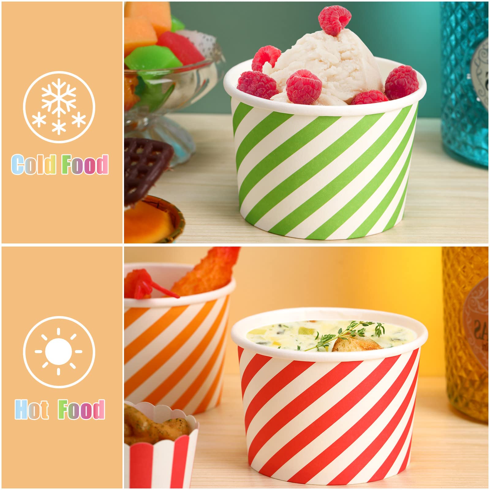 500 Pcs Paper Ice Cream Cups, 8 oz Disposable Dessert Sundae Bowls Frozen Yogurt Twill Snack Soup Hot Cold Food Paper Cups for New Year, Birthday, Wedding, Baby Shower, Party Supplies, Multicolor