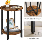 HOOBRO Round Side Table, Wooden Look Accent End Table for Sofa Couch, Round Nightstand with 2-Tier Storage Shelf, for Small Spaces in Living Room, Bedroom, Rustic Brown BF58BZ01G1
