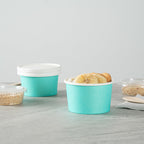 Restaurantware Coppetta 3-Unzen-Dessertbecher, 50 Einweg-Eisbecher - Deckel separat erhältlich, stabile, türkisfarbene Papier-FroYo-Schalen, gestreift, für heiße und kalte Speisen, perfekt für Gelato
