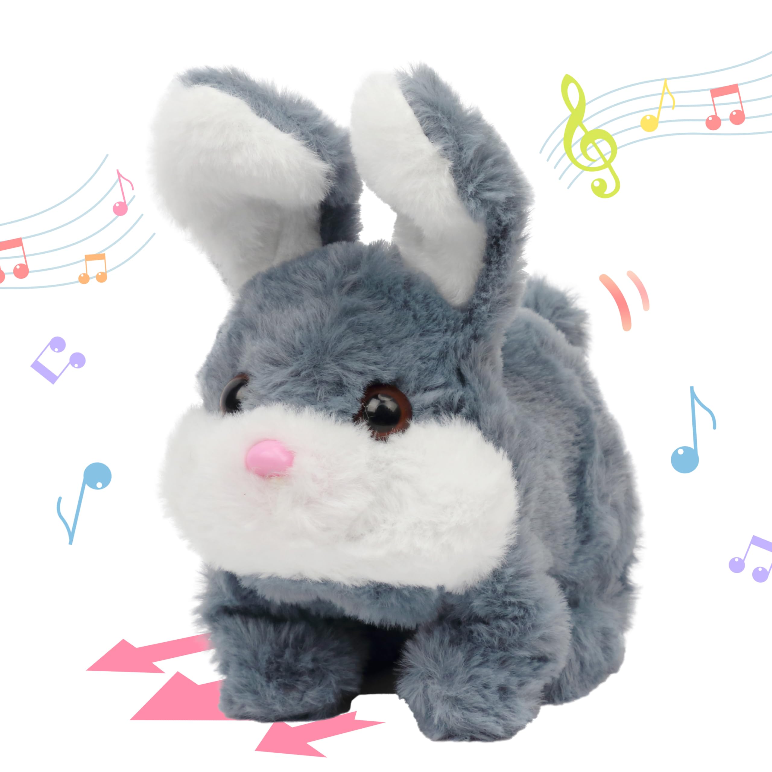 Hopearl Hopping Rabbit with Bell Interactive Electronic Pet Plush Bunny Toy with Sounds and Movements Animated Walking Wiggle Ears Twitch Nose Gift for Toddlers Birthday, Rainbow, 7''