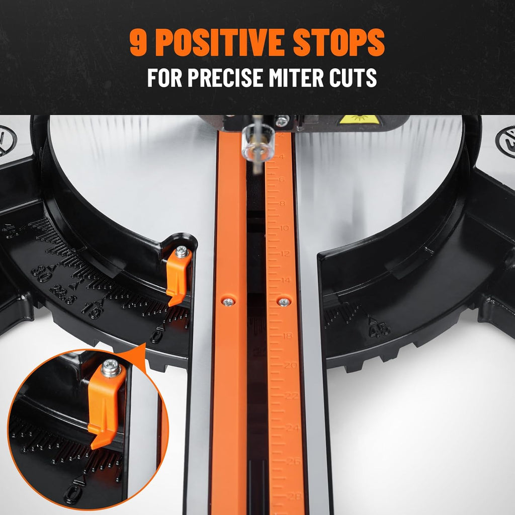 DOVAMAN Updated 10-Inch Sliding Miter Saw, Multi-Material Cutting w/ 3 x TCT Blades, Ambidextrous Operation, 5000/3200RPM Speed, Laser Guide, 0-45° Bevel Cut, Max Cut 3.5x13.4in, 9 Positive Stops