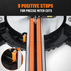 DOVAMAN Updated 10-Inch Sliding Miter Saw, Multi-Material Cutting w/ 3 x TCT Blades, Ambidextrous Operation, 5000/3200RPM Speed, Laser Guide, 0-45° Bevel Cut, Max Cut 3.5x13.4in, 9 Positive Stops