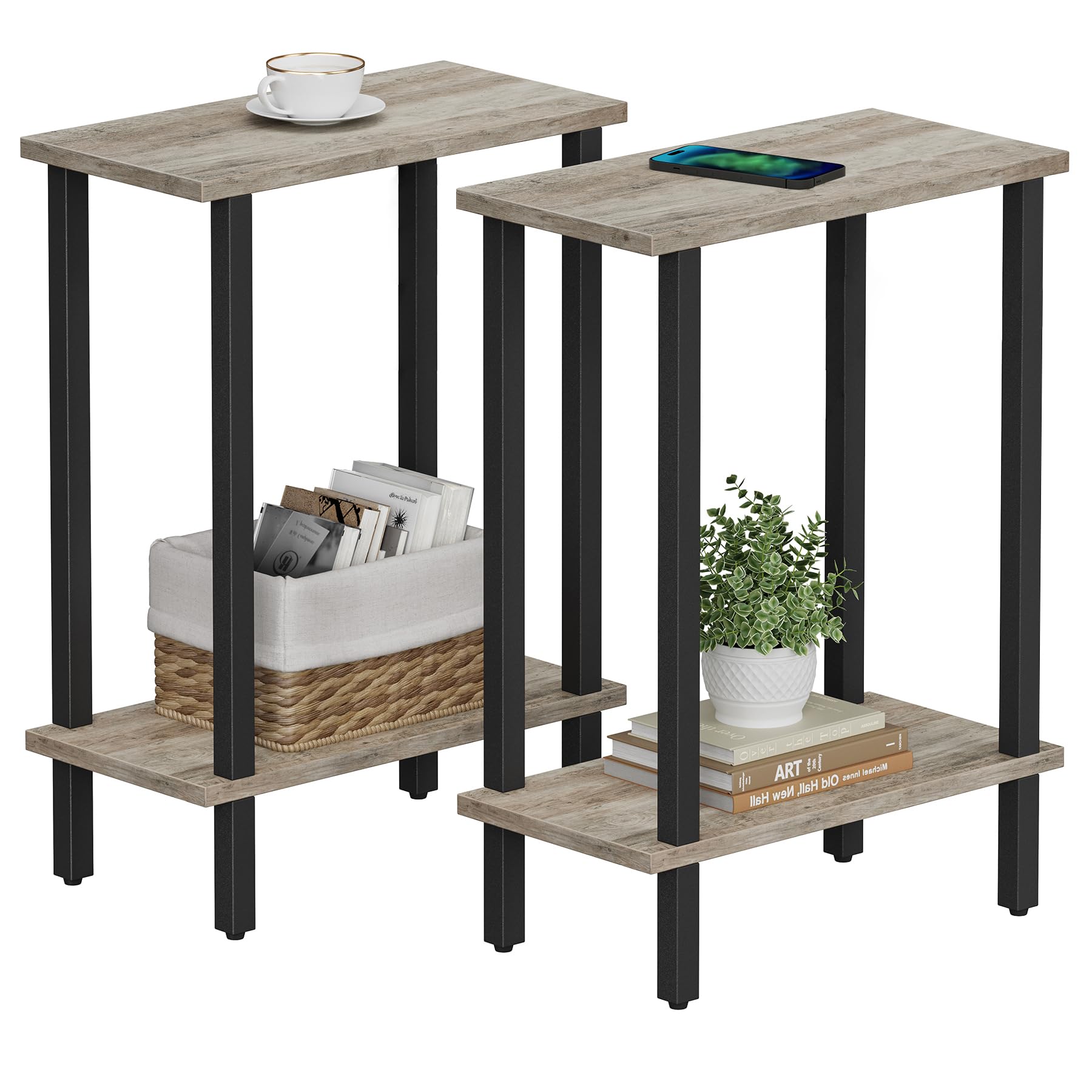 TUTOTAK Small Side Table, Narrow End Table, Skinny Sofa Table, Slim Nightstand, Couch Table, Living Room, Bed Room, Brown TB01BB062