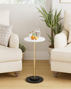 Round Side Table, Small Drink Table for Small Spaces, Modern Accent End Table Coffee Table with Metal Leg for Living Room, Bedroom, Corners, and Office (Gold)