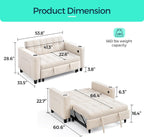 LINSY 3-in-1 Convertible Sofa Bed, Pull Out Sleeper Sofa with Charging Station & Cup Holder, Folding Loveseat with Side Pocket for Living Room, Apartment (Beige)