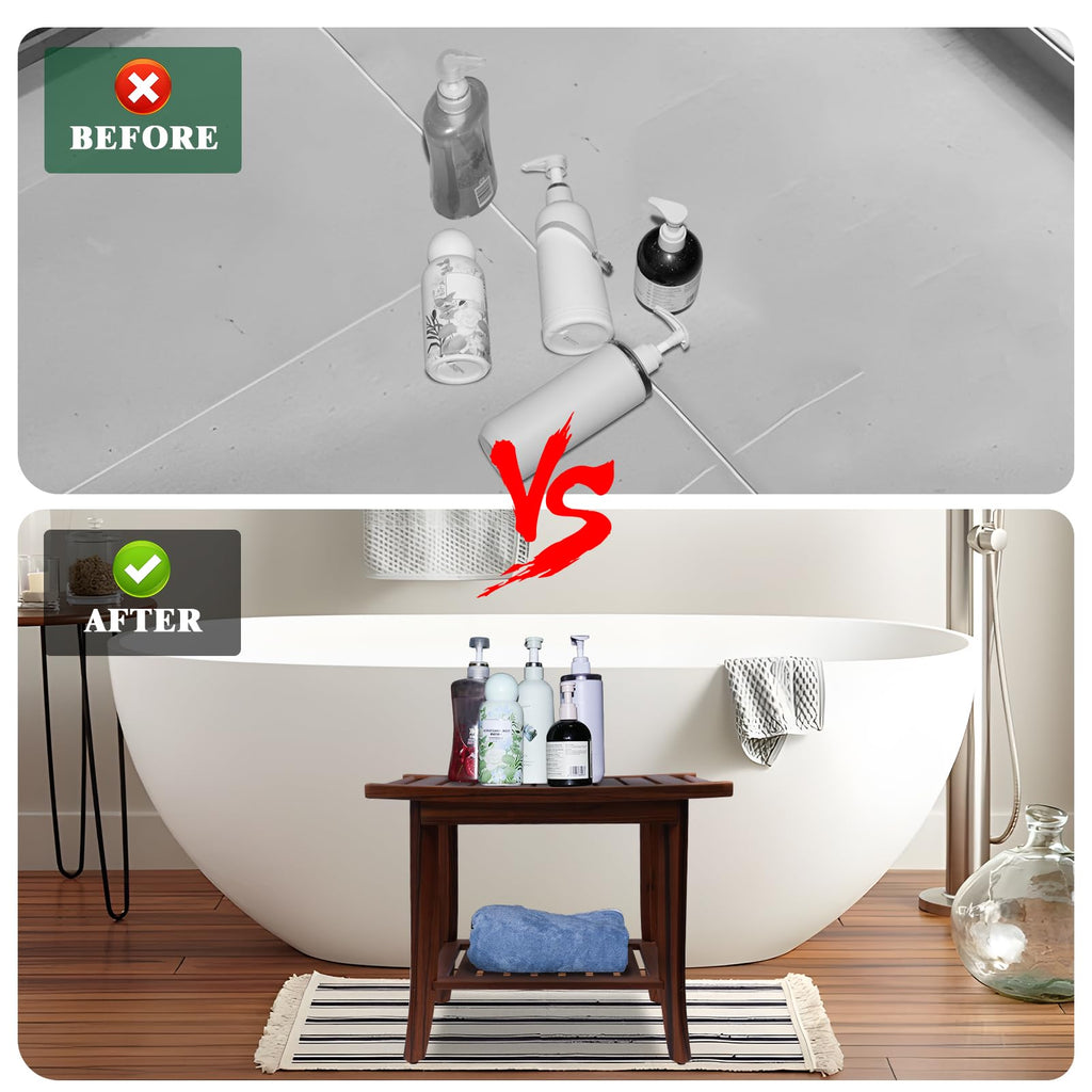 Graceware Teak Shower Bench, Shower Benches for Inside Shower to Sit on, Bathroom Bench Waterproof, Wood Shower Bench, Bench Seat for Bathroom and Entrance (Wooden Pattern, 22"×13"×19")