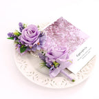 Floinla Purple Corsage and Boutonniere Set for Wedding Prom, Artificial Flower Wrist Corsage Bracelets, Homecoming Corsage Wristlet, Boutonniere for Men Wedding Suit Decorations