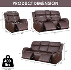 Power Recliner Sofa Set, 3 Piece Reclining Couch for Living Room, Brown Leather Home Theater Seating Recliner Couch Set with Storage and Cup Holders