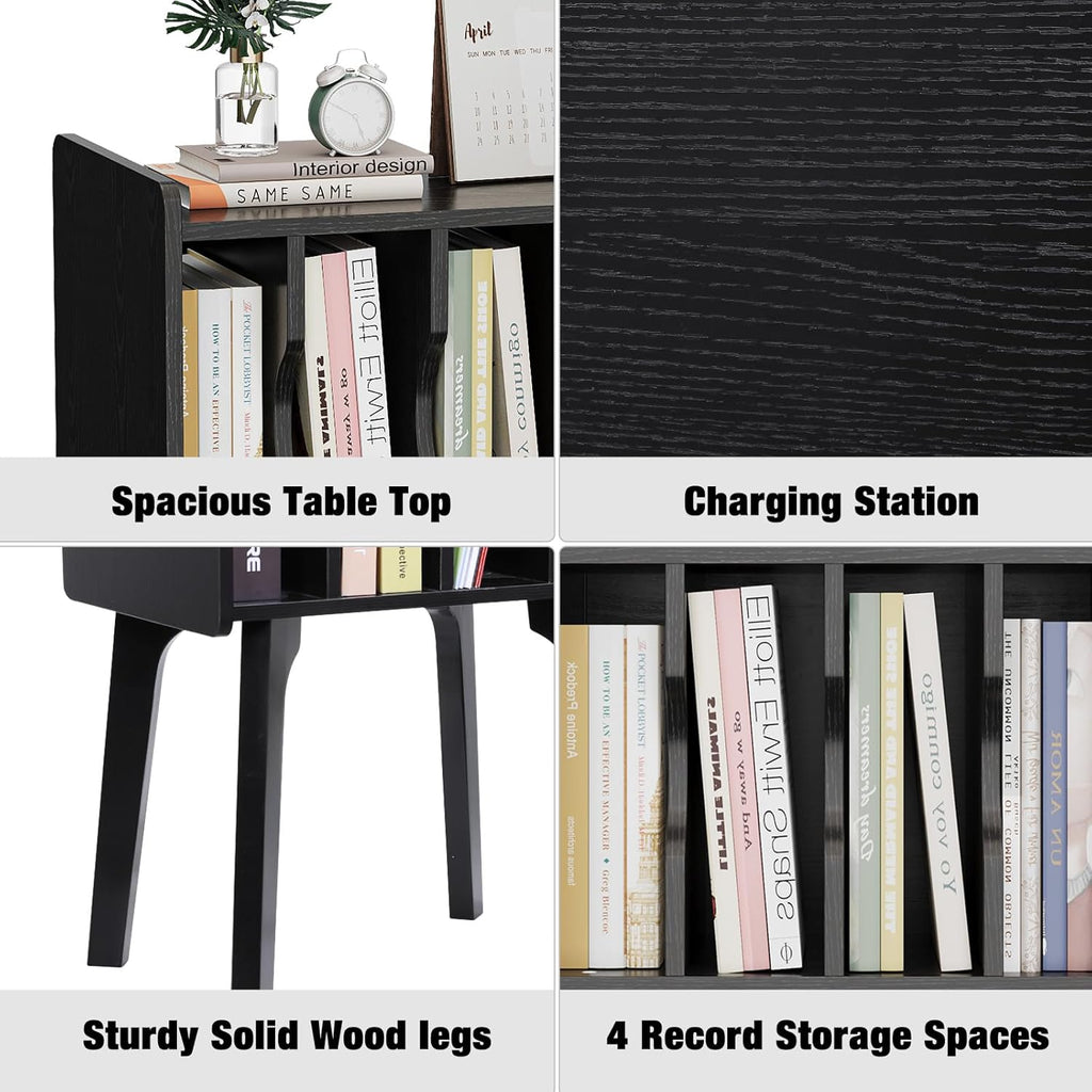 Urban Deco Wooden Nightstand, End Table with 4 Storage Cabinet, Bedside Table with Legs, Side Coffee Table Suit for Small Space and Bedroom, Black