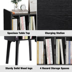 Urban Deco Wooden Nightstand, End Table with 4 Storage Cabinet, Bedside Table with Legs, Side Coffee Table Suit for Small Space and Bedroom, Black