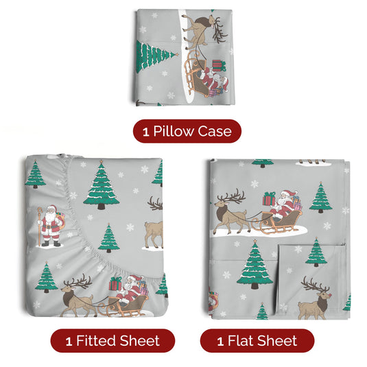 Queen Christmas Tree Sheet Set - Holiday Xmas Pattern Linen Set - Deep Pockets - Snug Fit - 4 Piece - Wrinkle Free - Comfy & Cooling Festive Winter Bedding - Easy To Care For - Kid Friendly