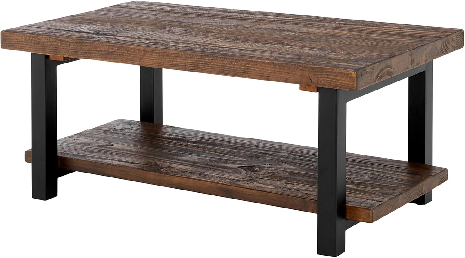 Alaterre Furniture Pomona Rustic Coffee Table with Storage Shelf - 42-Inch Industrial Modern Metal and Solid Wood Living Room Table - Easy Assembly Farmhouse Living Room Furniture (Rustic Natural)