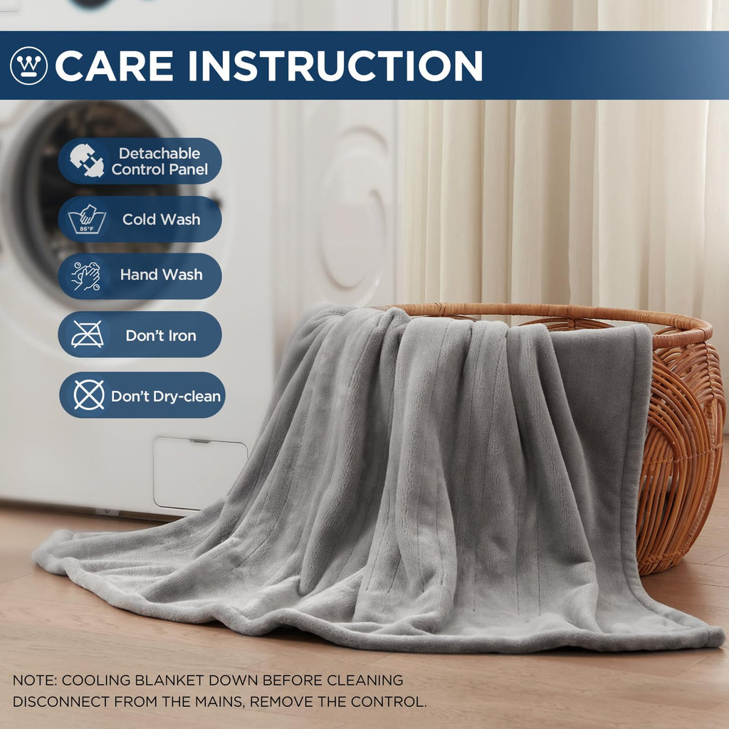 Manta eléctrica Westinghouse tamaño Queen, franela súper suave y acogedora 84" x 90" manta calefactable con 10 niveles de calentamiento rápido y apagado automático de 1-12 horas, lavable a máquina, certificación ETL y FCC, beige