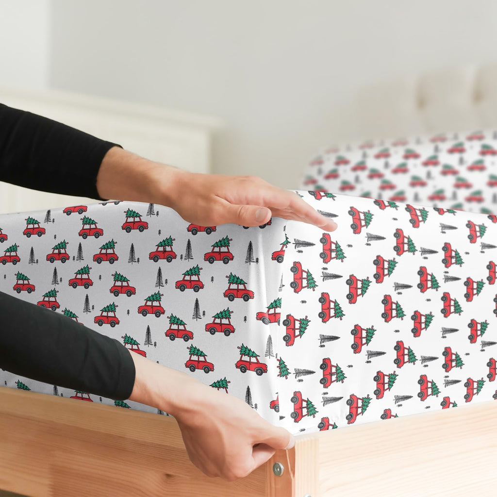 Komplet pościeli King Christmas Tree - Świąteczny wzór Xmas na lnie - Głębokie kieszenie - Dopasowany krój - 4 części - Bez zagnieceń - Wygodna i chłodząca świąteczna pościel zimowa - Łatwa w pielęgnacji - Przyjazna dzieciom
