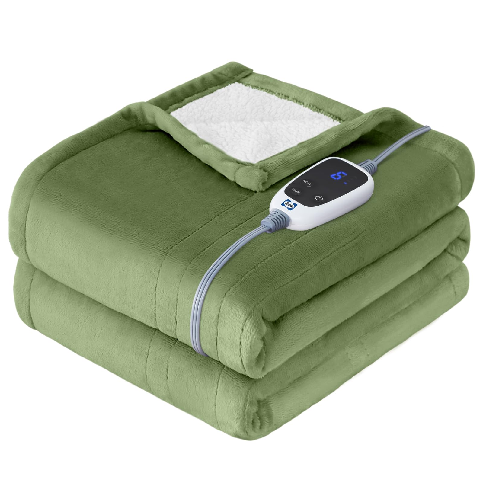 Sealy Electric Blanket Queen Size, Flannel & Sherpa Heated Blanket with 10 Heat Setting & 1-12 Hour Auto Shut Off, Fast Heating Blanket, Machine Washable, Beige, 84 x 90 Inch