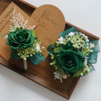 MAFELOE Corsage and Boutonniere Set for Wedding Prom Party Homecoming Celebration Artificial Flower Accessories Suit Decor 2 Pieces - Dark Green