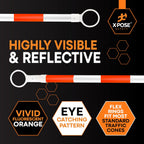 Retractable Barrier for Safety Traffic Cones - 2" OD - Large Yellow and Black Bar Barricade - for Road Construction, Parking, Warning, Temporary Security Divider (40, Orange & White, 72" x 120")