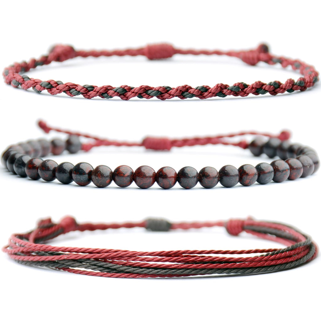 Handmade Natural Stone Beaded Healing Bracelet Gift for Men Adjustable Rope String Bracelet (Lava Rock, Adjustable)