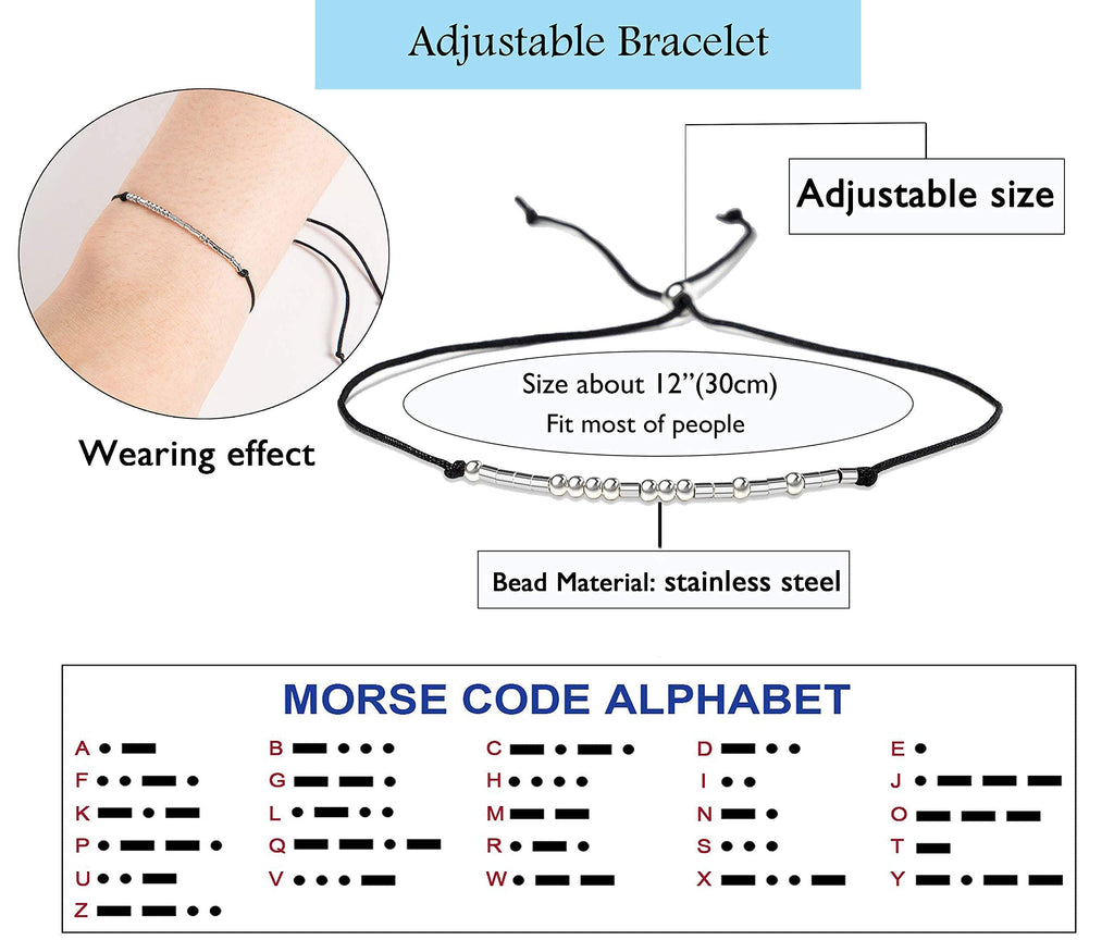 KGBNCIE U Got This Morse Code Bracelet Women Sterling Silver Beads on Silk Cord Friendship Bracelet Inspirational Gift for Men