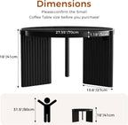 27.5" Black Round Coffee Table Modern Wooden Center Table for Small Space Living Room and Bedroom Scandinavian Minimalist Circle Fluted Tea Table with Quilted Feet Pads