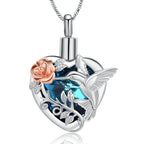 Yinplsmemory Hummingbird Cremation Jewelry Crystal Heart Urn Ashes Necklace for Women Men Memorial Keepsake Necklace of Loved One