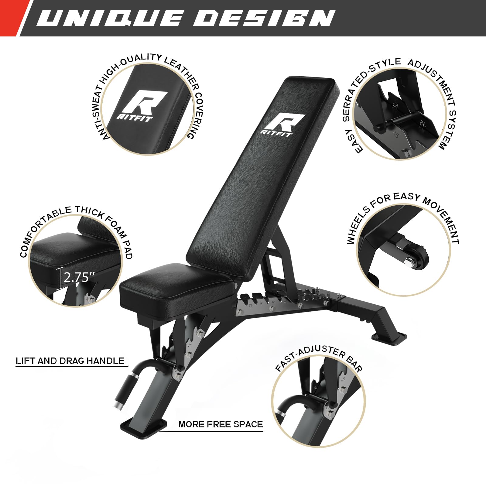 RitFit Squat Rack Power Cage Home Gym Package, Includes 1000LBS Power Rack with Cable Crossover System, Weight Bench, Weight Plate Set with Olympic Barbell (Package 1.6K (Bumper Plate 230LBS))-Orange