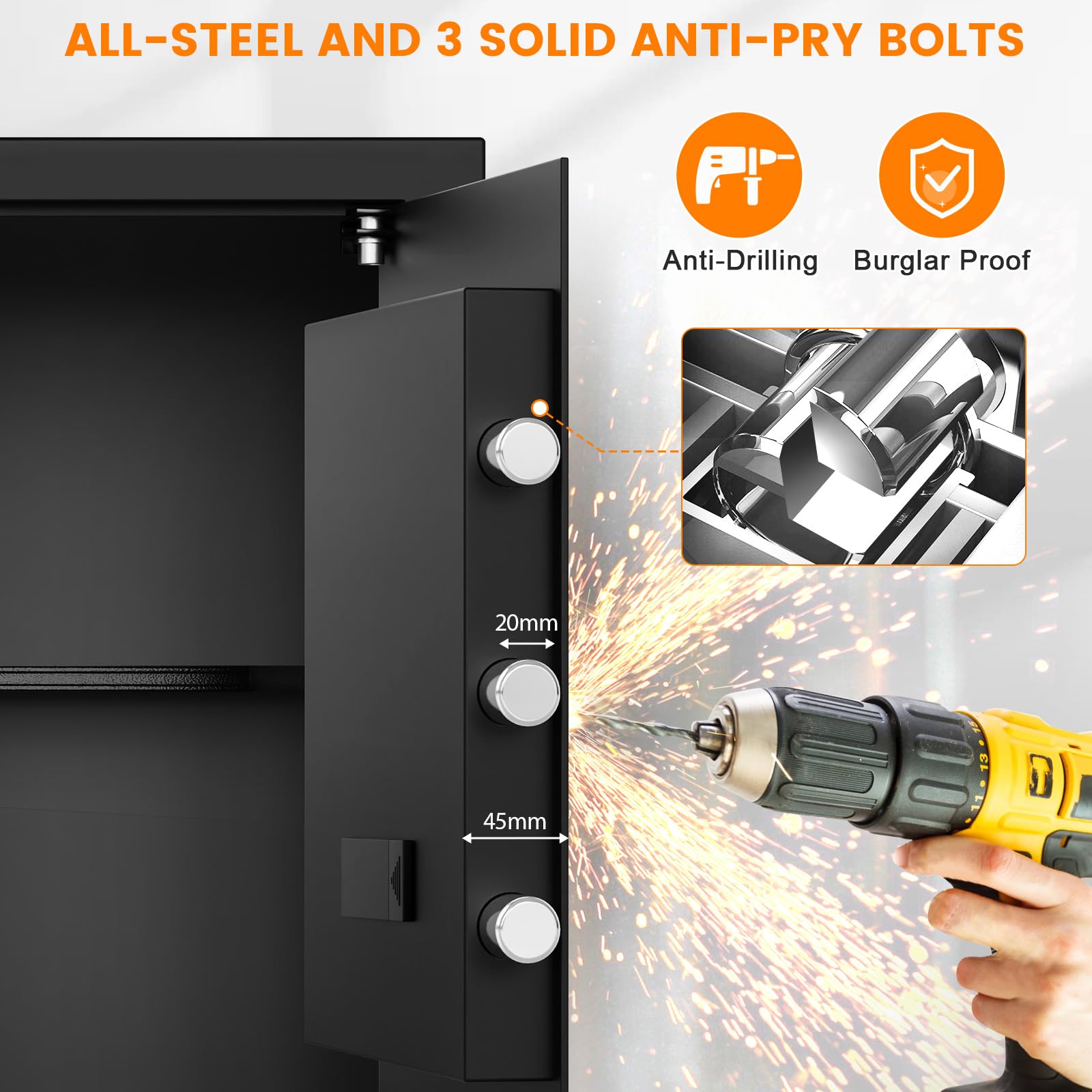 2.8 Cub Grote Thuiskluis Brandwerend Waterdicht, Digitale Brandwerende Kluis Met Brandwerende Tas, Combinatieslot en Alarmsysteem, Brandkluis Voor Thuis Documenten Geld Waardevolle Zaken