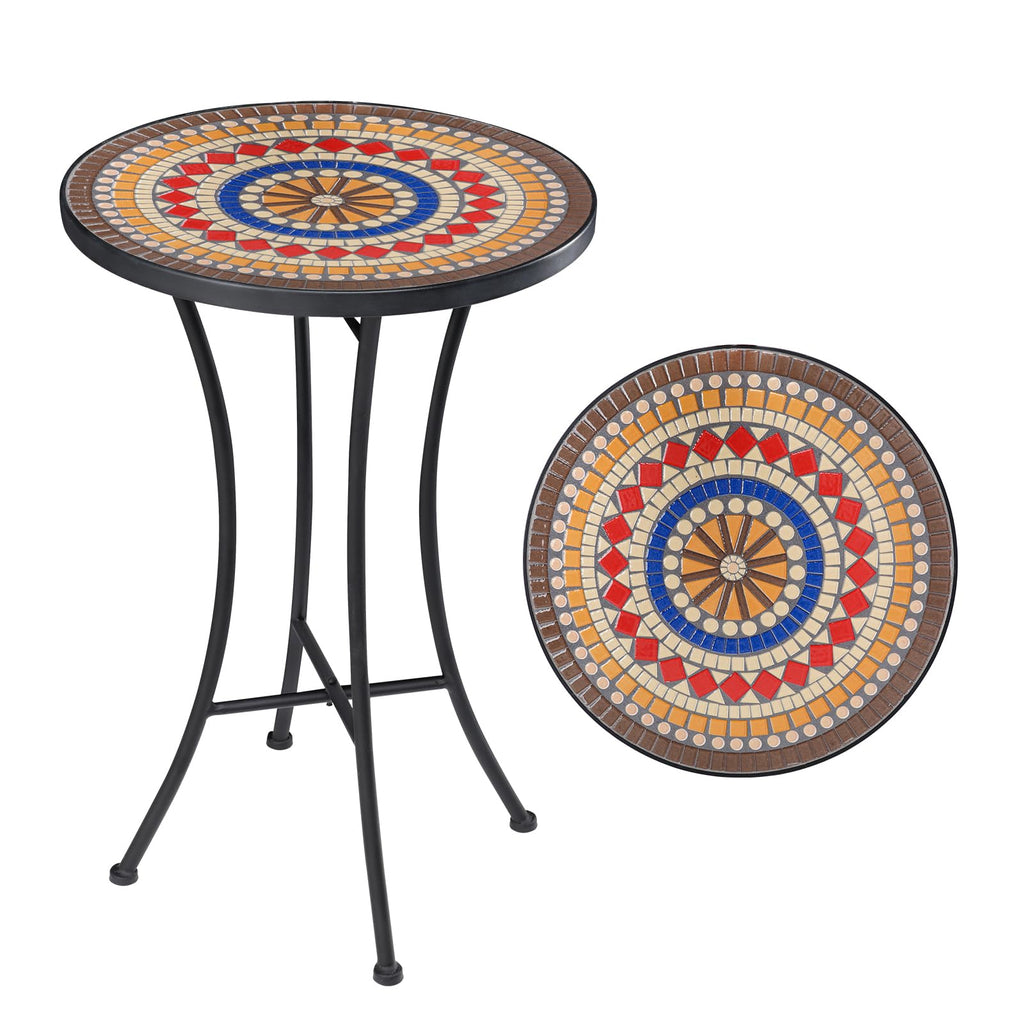Vipush Mosaic Patio Side Table Outdoor Accent Table Bistro Coffee Table Plant Stand Indoor Folding Round End Table for Small Porch Balcony Backyard,Black