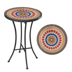 Vipush Mosaic Patio Side Table Outdoor Accent Table Bistro Coffee Table Plant Stand Indoor Folding Round End Table for Small Porch Balcony Backyard,Black