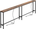 SUPERJARE 79 Inch Sofa Table with 2 Power Outlets and USB-C Ports, 5.9 Inch Narrow Console Table with Storage, Long Entryway Hallway Couch Table Behind Sofa, Small Spaces, Living Room, Rustic Brown