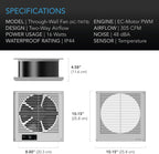 AC Infinity Room to Room Fan 8”, Two-Way Reversible Airflow Through-the-Wall Fan with Temperature Controller, Quiet Precise 10-Level Speeds for In-Wall Kitchen, Laundry Room, and Workshops