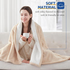 Sealy Electric Blanket Queen Size, Flannel & Sherpa Heated Blanket with 10 Heat Setting & 1-12 Hour Auto Shut Off, Fast Heating Blanket, Machine Washable, Beige, 84 x 90 Inch